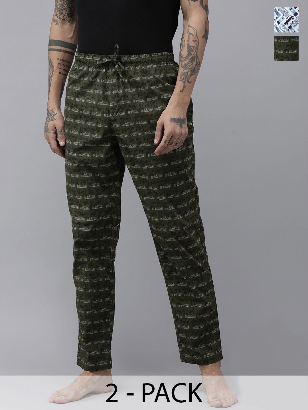 pepe jeans men pack of 2 printed mid-rise cotton lounge pants