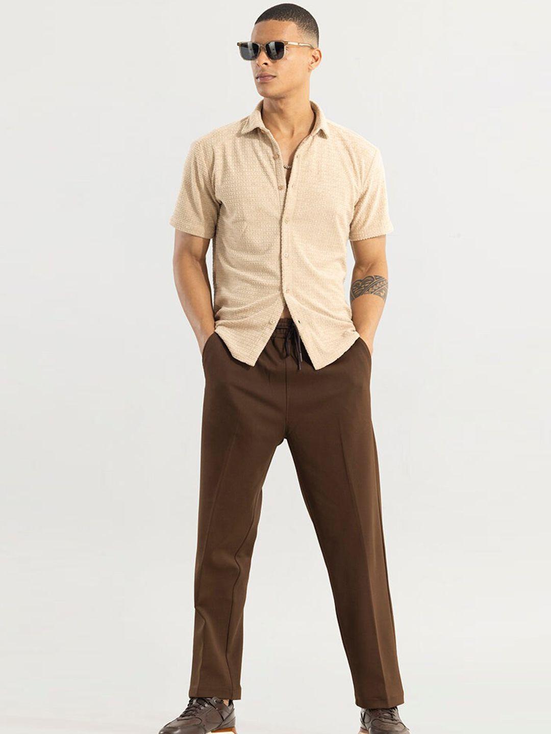 snitch men brown smart loose fit trousers