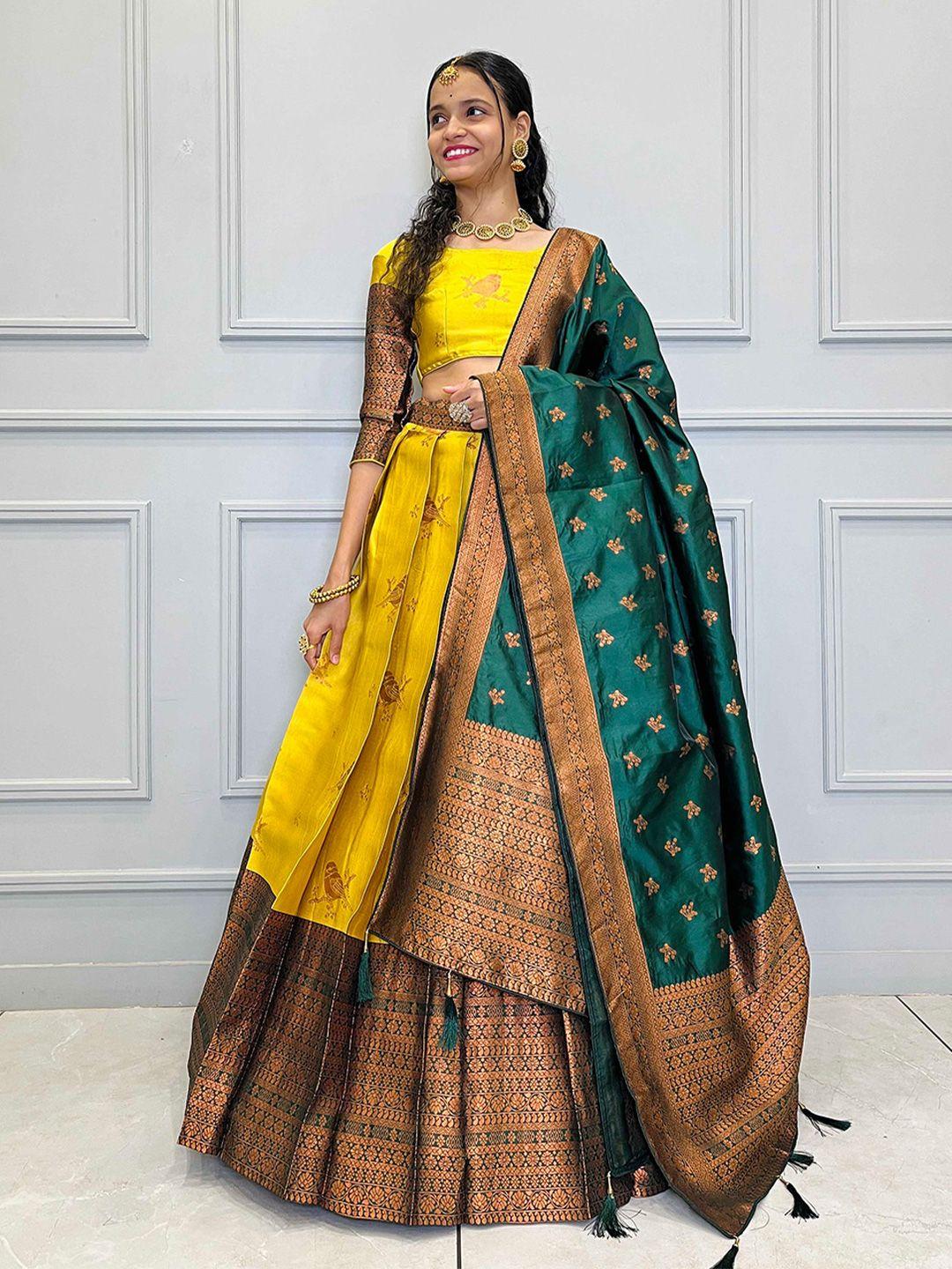 fabcartz yellow semi-stitched lehenga & unstitched blouse with dupatta