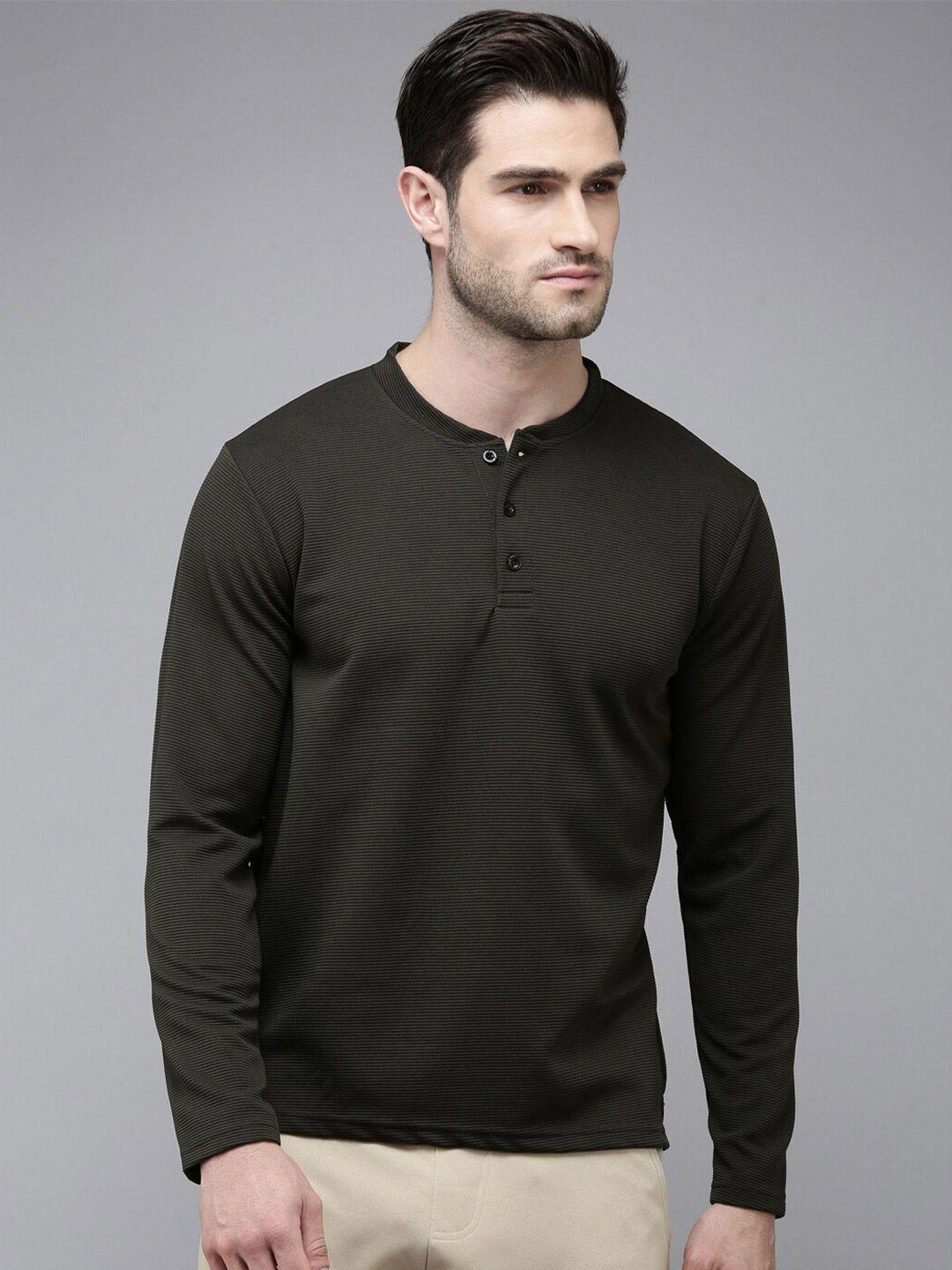 madsto men olive green henley neck slim fit t-shirt