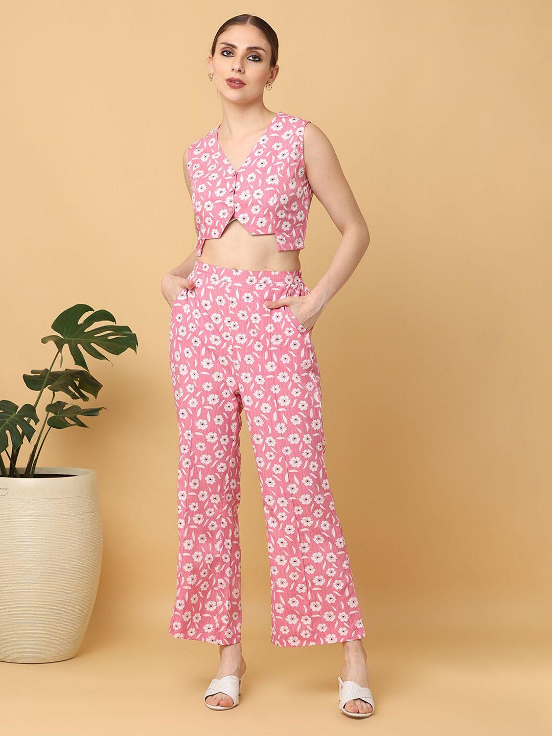 kalini printed v-neck top & flared trouser