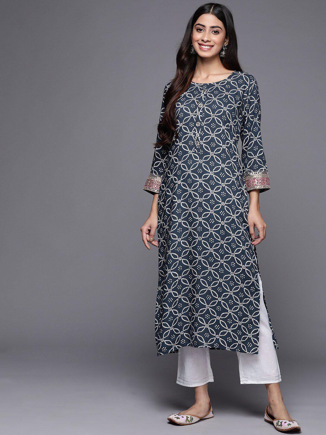 kalini women blue & white bandhani printed indigo kurta