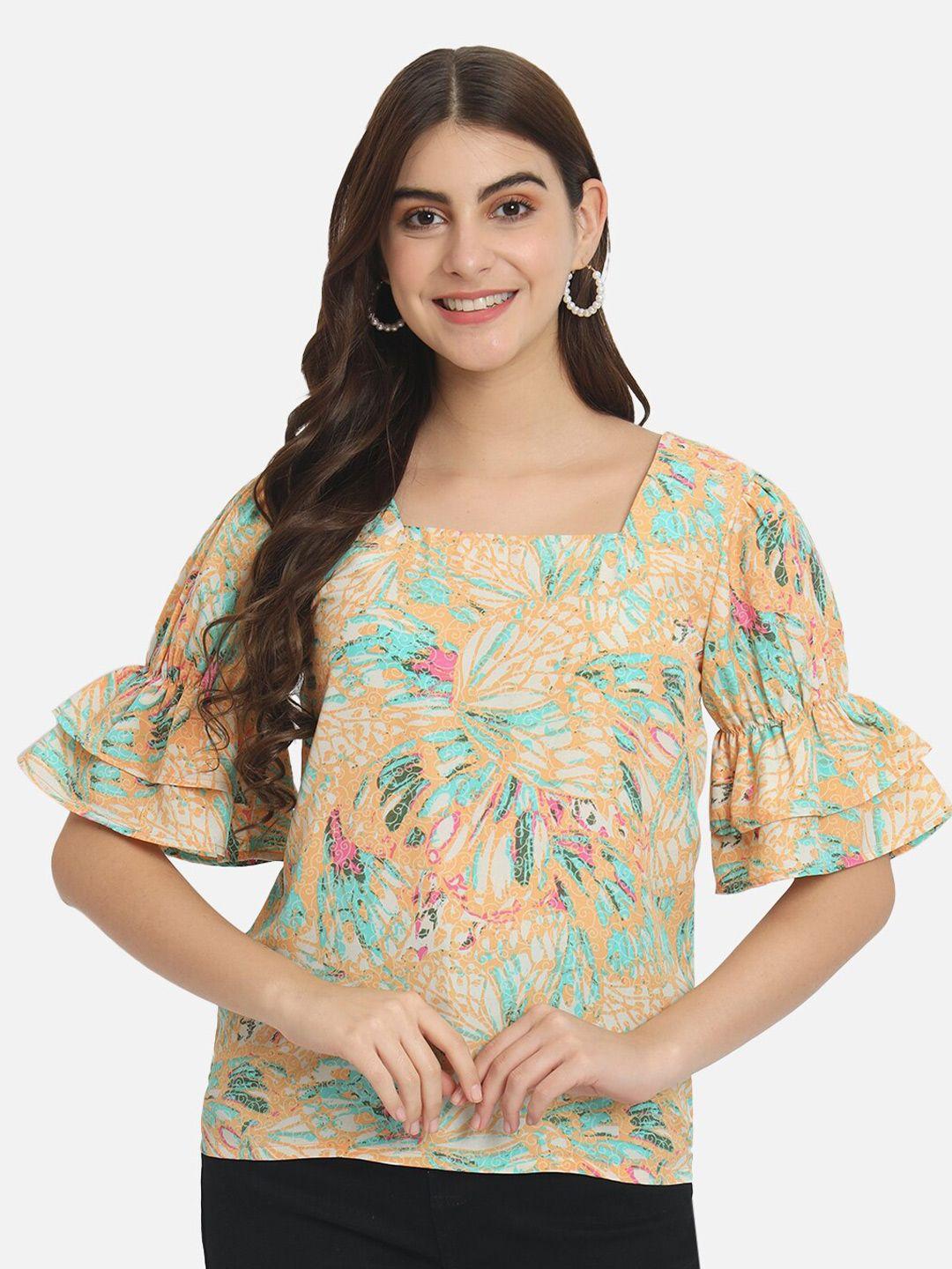 baesd multicoloured floral print bell sleeve crepe top