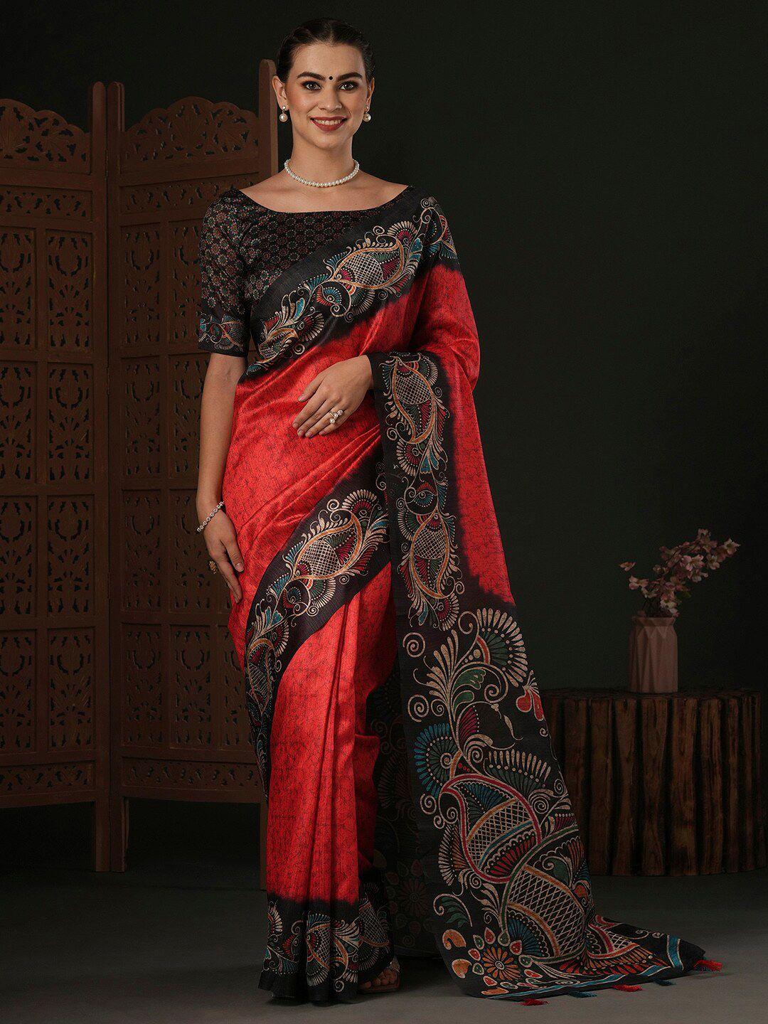 anouk red ethnic motifs silk blend designer dabu saree