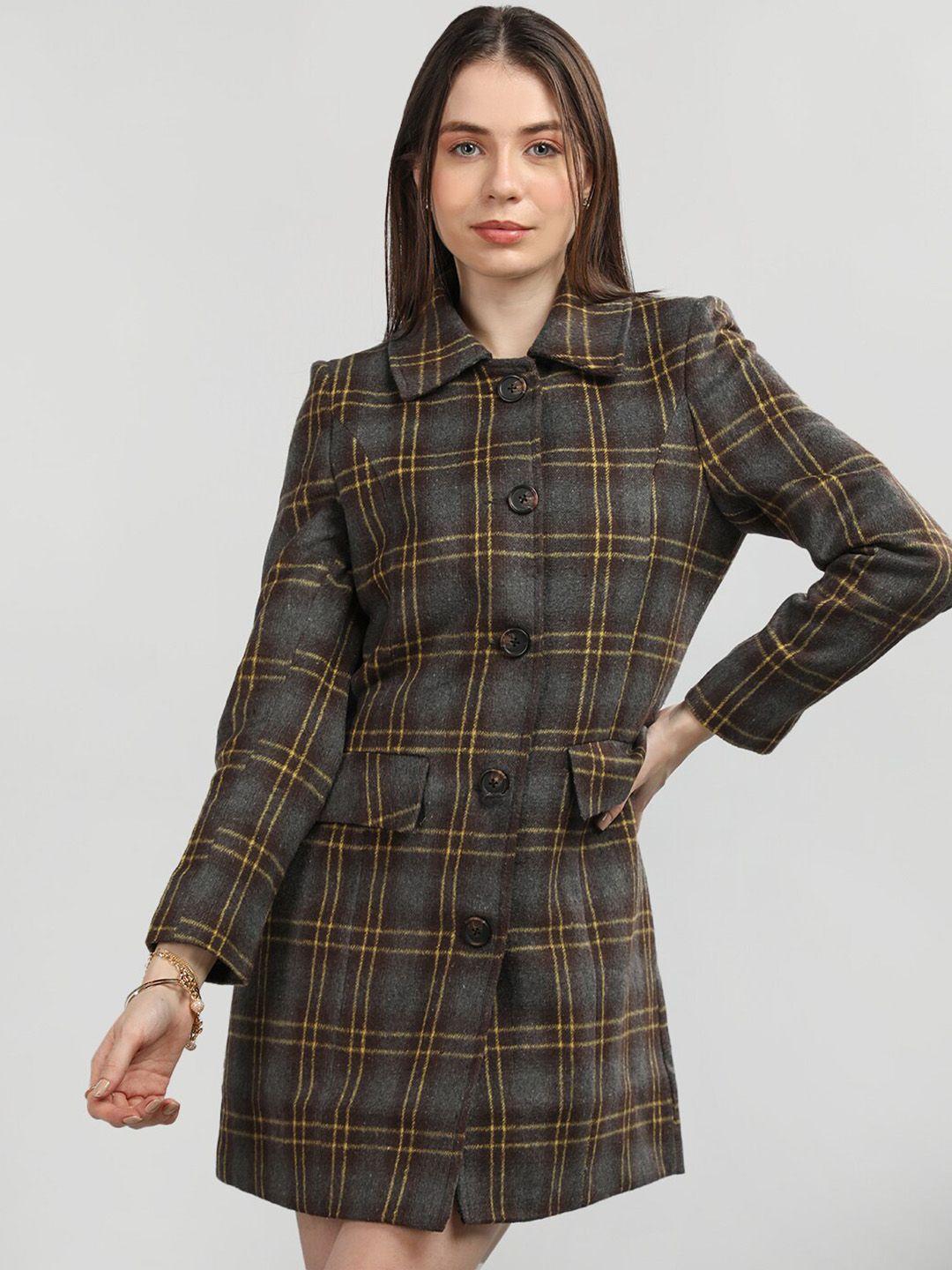 chemistry checked woollen longline overcoat