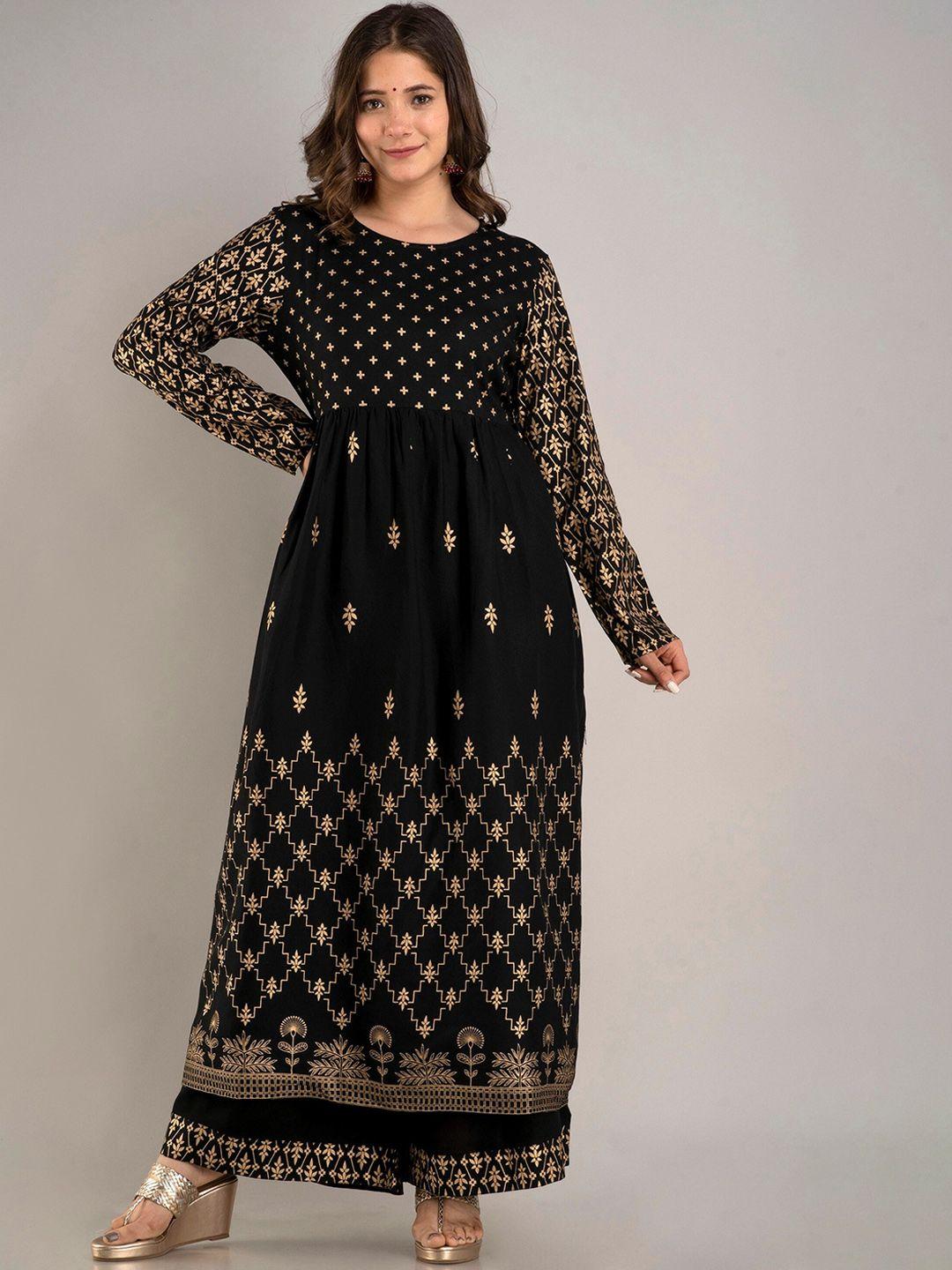 baesd women black floral printed pleated gotta patti kurta with palazzos & with dupatta