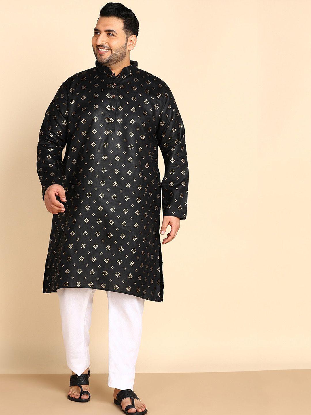 sztori plus size ethnic motifs printed mandarin collar straight kurta with pyjama