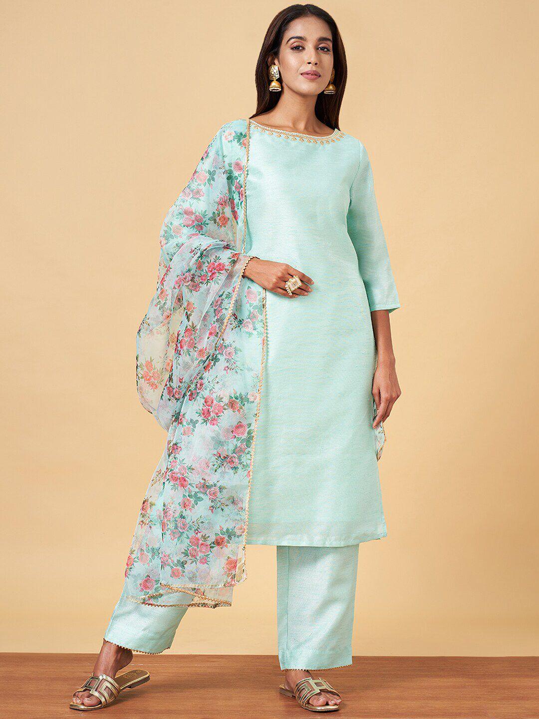 yu by pantaloons women blue kurta with palazzos & with dupatta