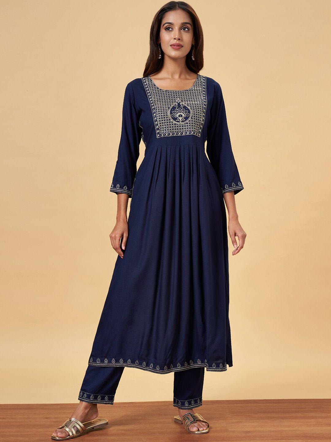 yu by pantaloons women navy blue kurta with palazzos