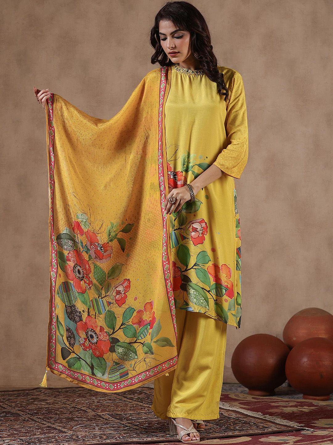 scakhi floral printed kurta with trousers & dupatta