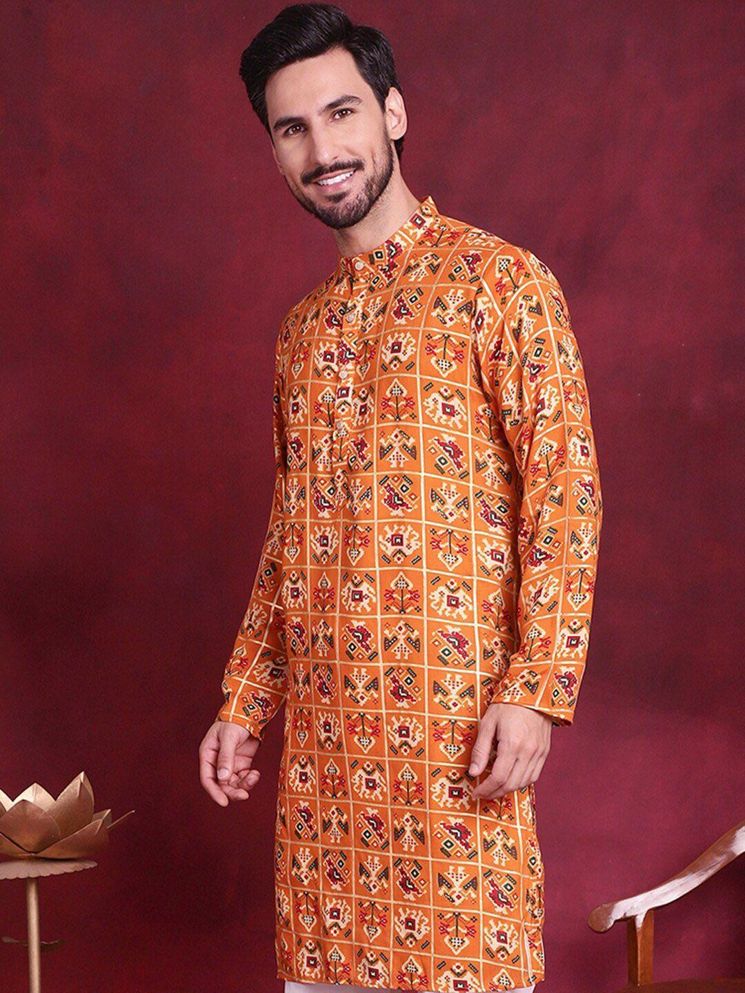 anouk orange & red ethnic motifs printed straight kurta