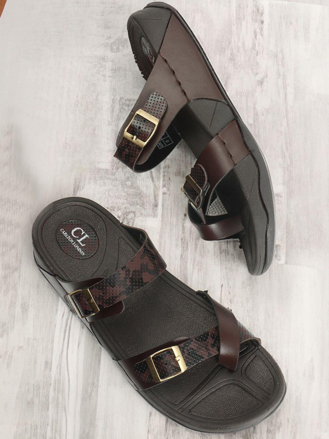 carlton london printed buckle detailed open toe comfort sandals