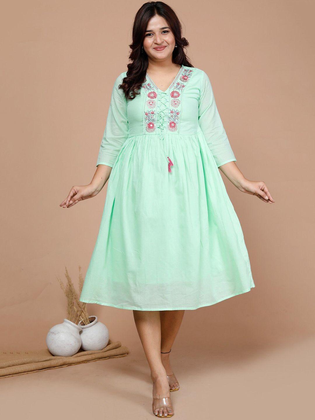 kalini embroidered v-neck cotton a-line dress