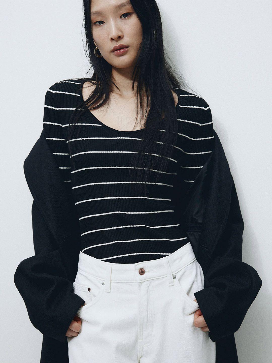 h&m striped rib-knit top