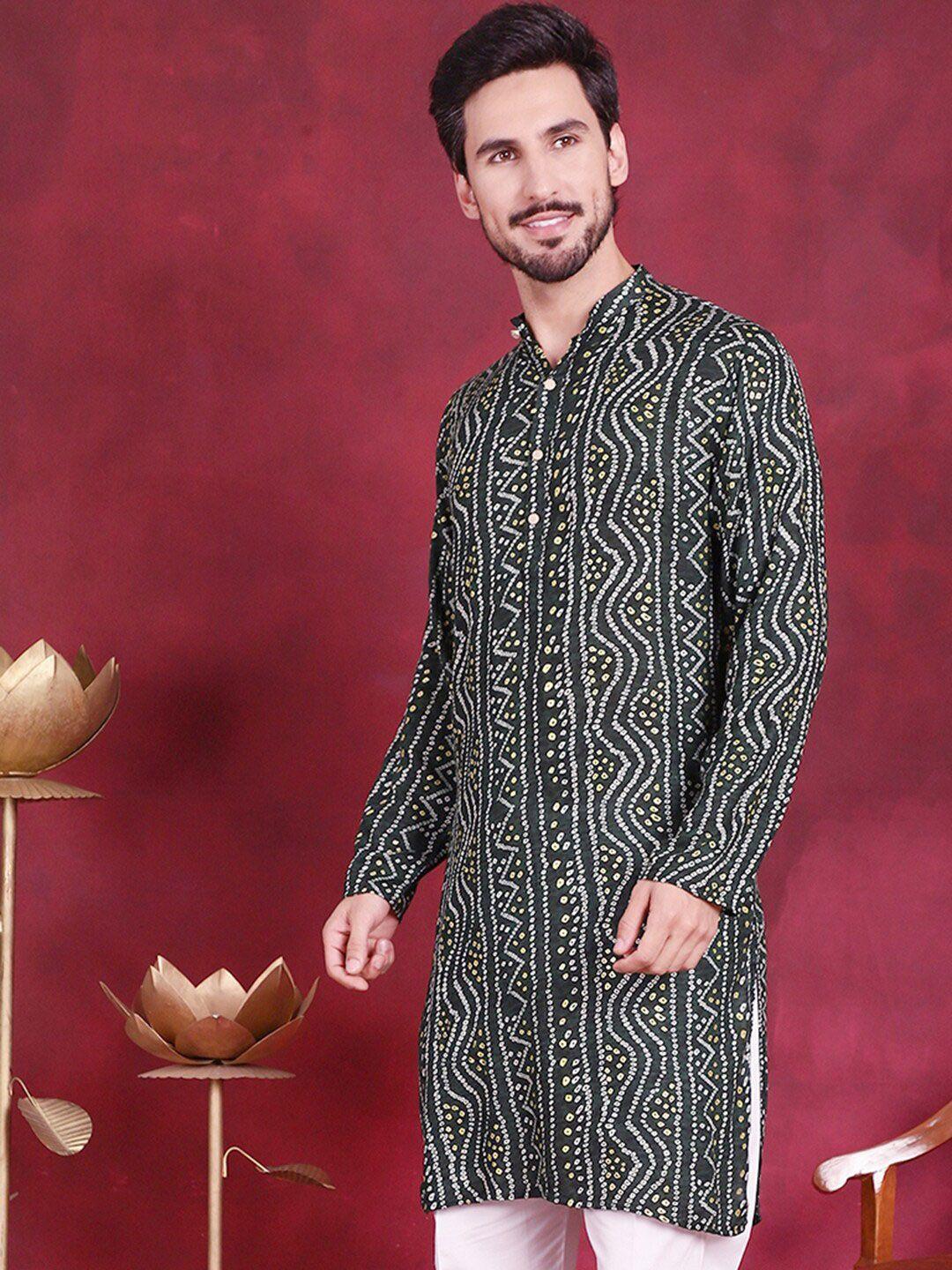 jompers bandhani printed band collar straight kurta