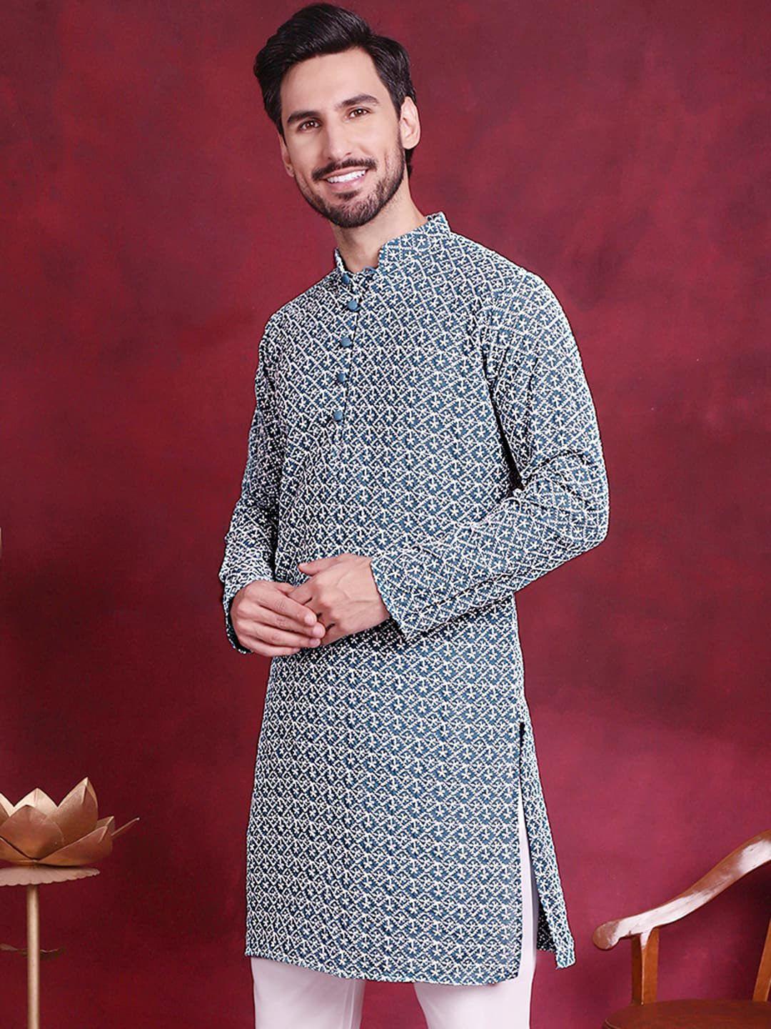 jompers geometric embroidered pure cotton chikankari kurta