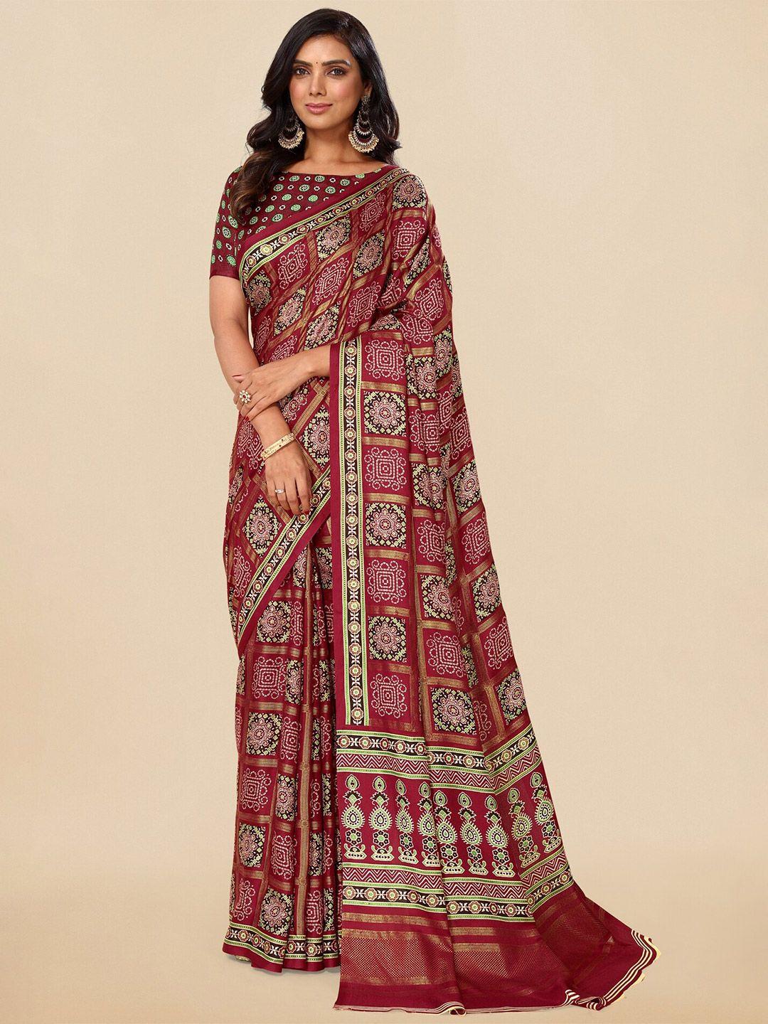 mirchi fashion bandhani printed pashmina saree