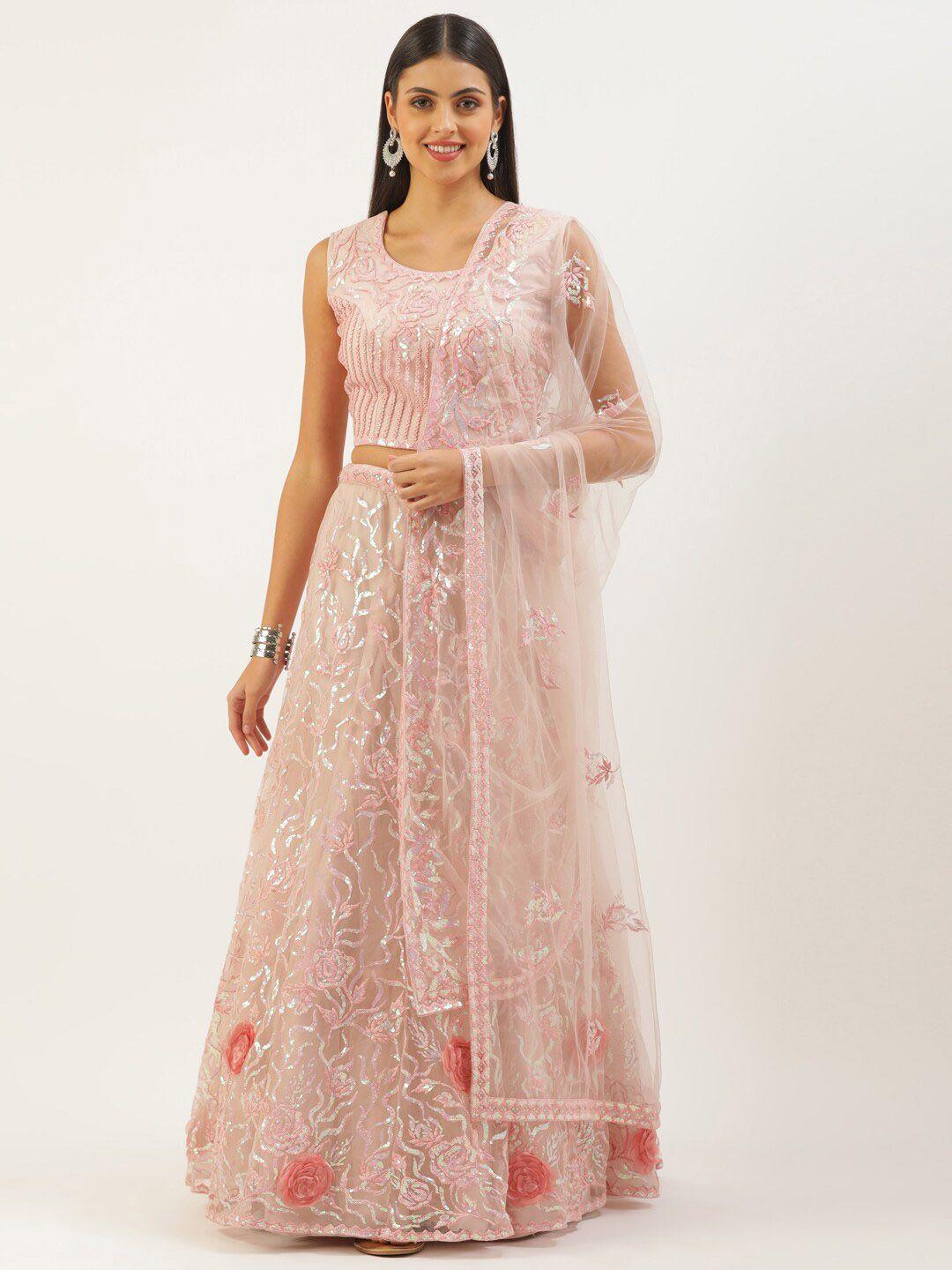 manohari coral & embellished sequinned semi-stitched lehenga & unstitched blouse with dupatta