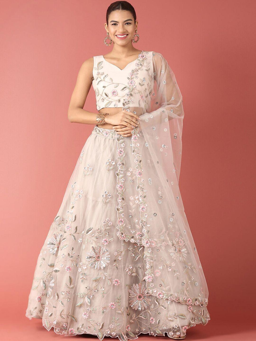 manohari grey & embellished sequinned semi-stitched lehenga & unstitched blouse with dupatta