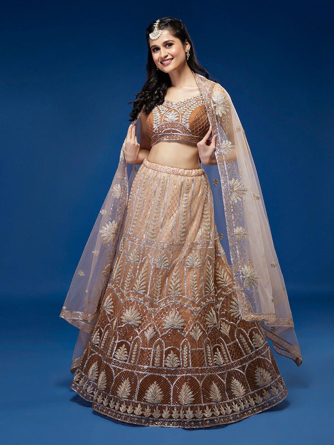 manohari rust & embellished sequinned semi-stitched lehenga & unstitched blouse with dupatta