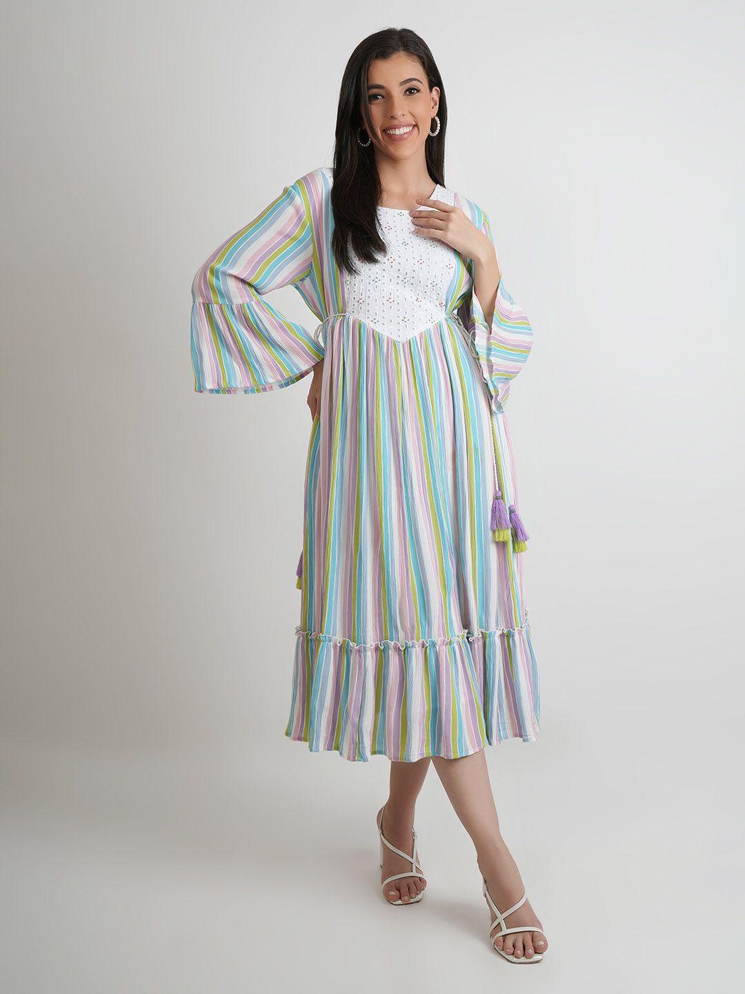 zolo label striped midi cotton a-line dress