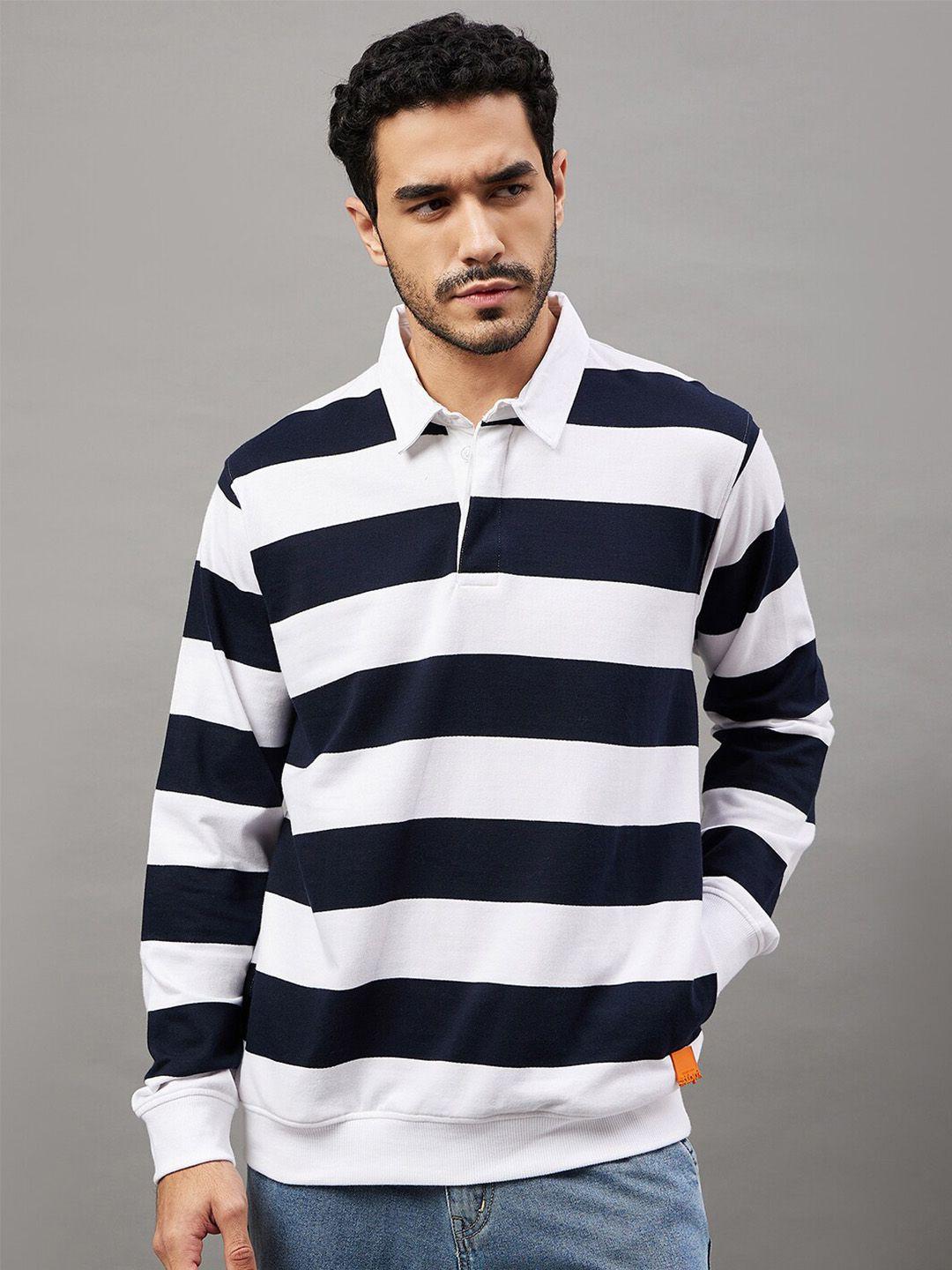 club york striped shirt collar terry cotton pullover sweatshirt