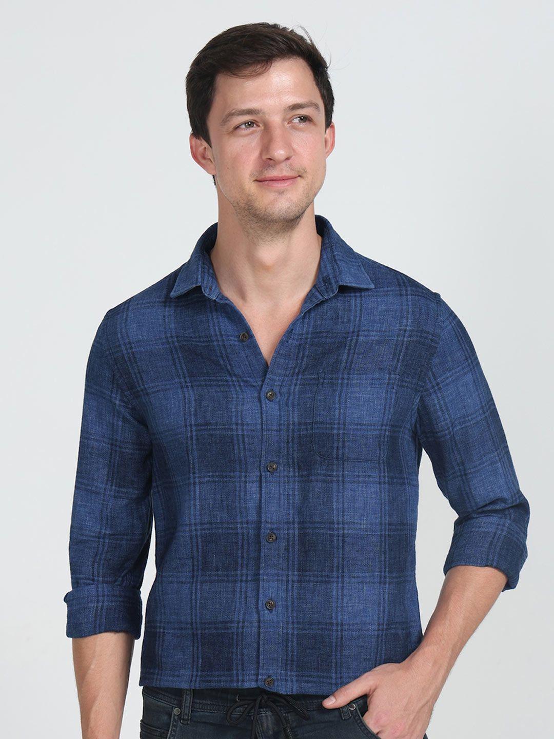 poe tartan checked smart slim fit cotton casual shirt