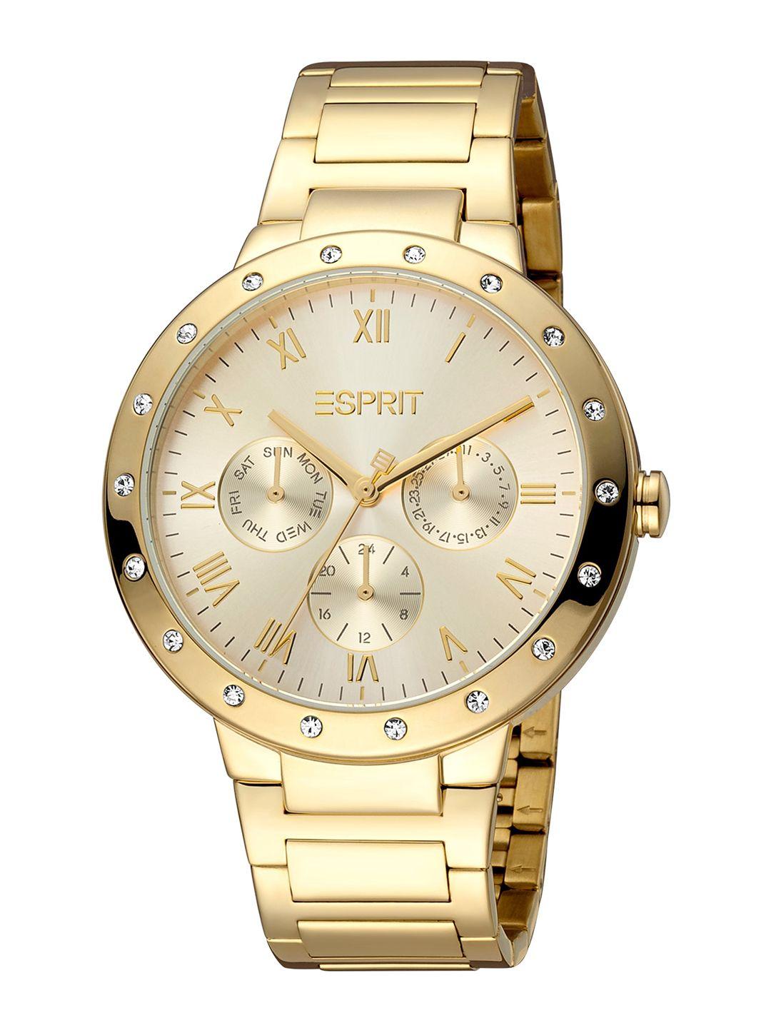 esprit women brass dial & stainless steel straps analogue watch es1l225m0055