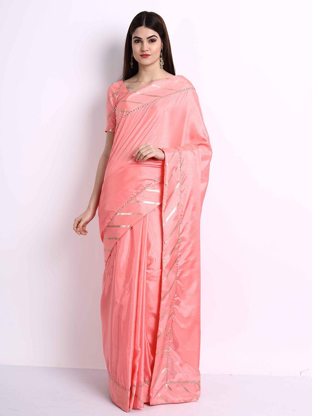 choiceit pink leheriya silk blend bandhani saree