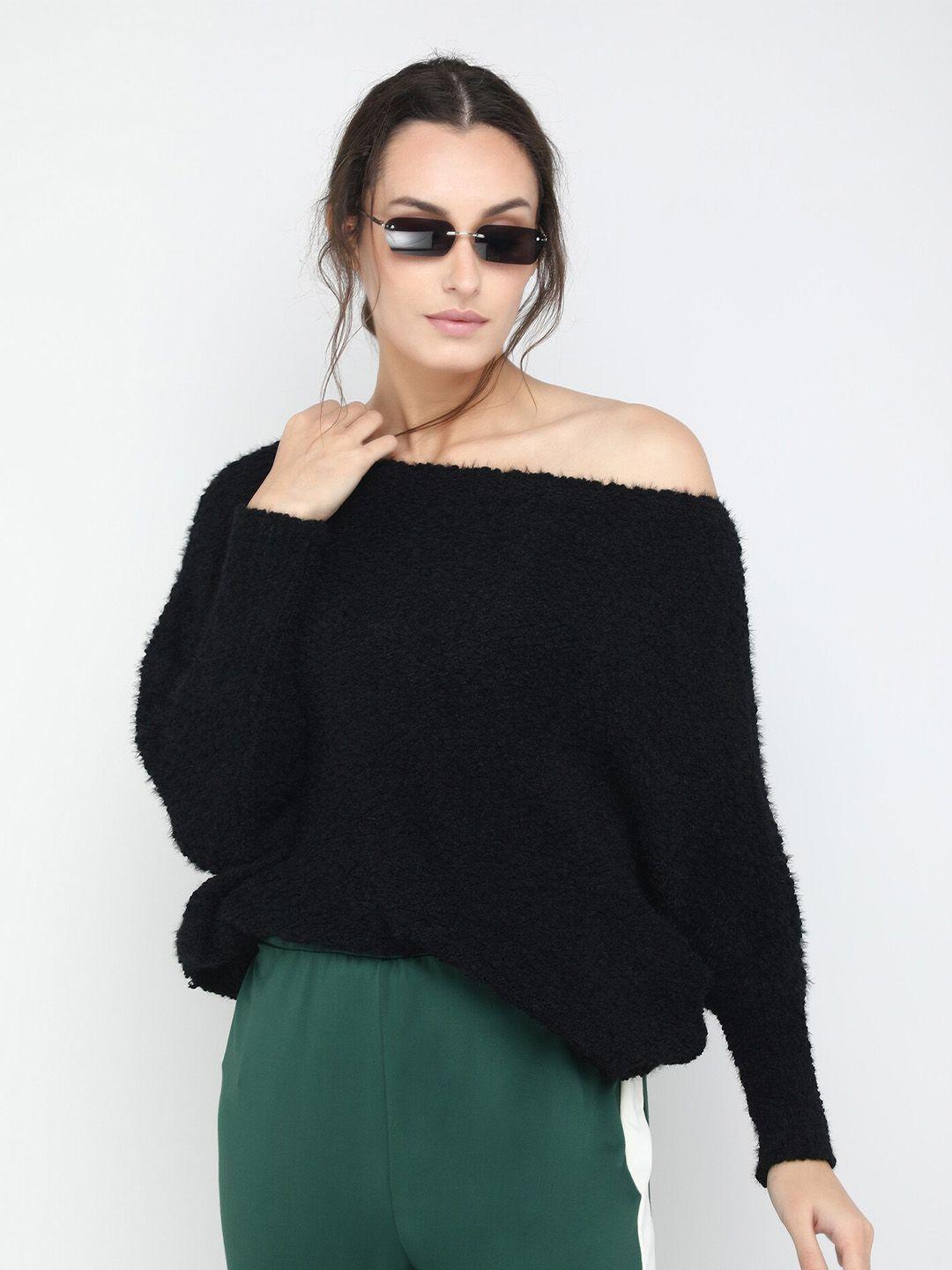 lulu & sky boucle off-shoulder pullover sweater