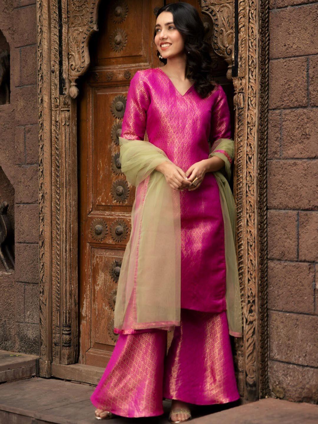 vinya geometric woven design kurta with sharara & with dupatta