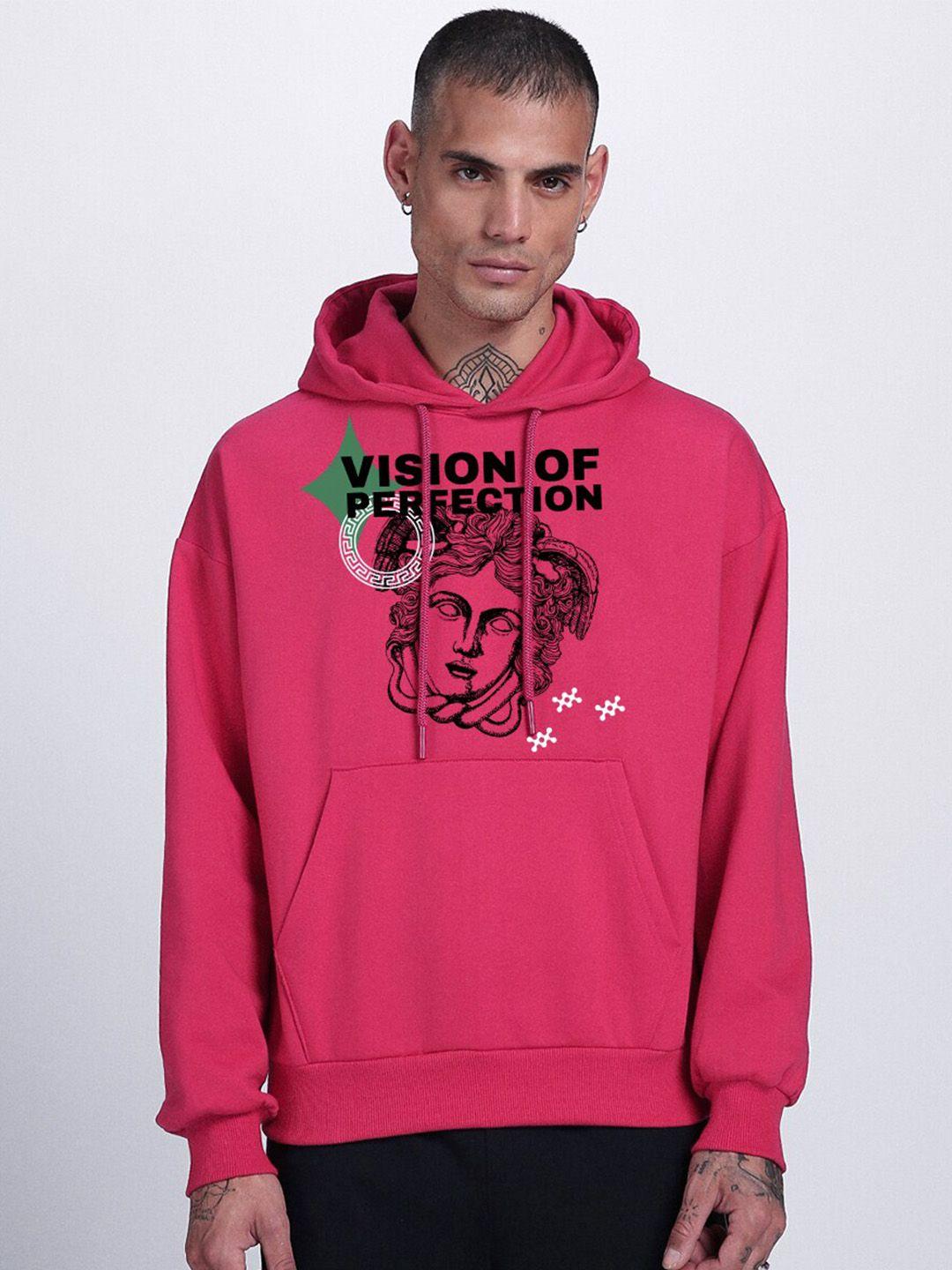 veirdo men magenta printed hooded sweatshirt