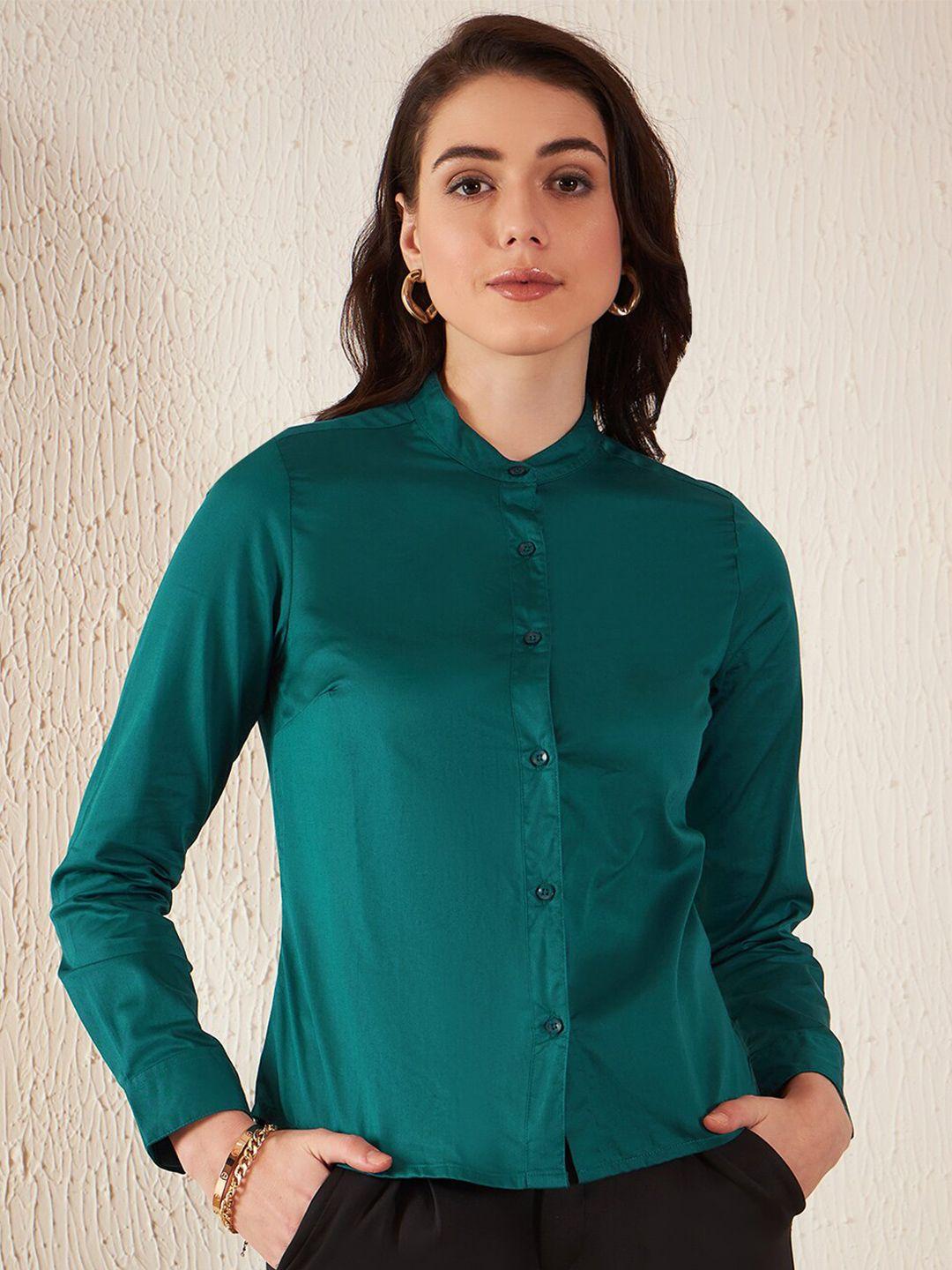 dennison women teal smart slim fit opaque formal shirt