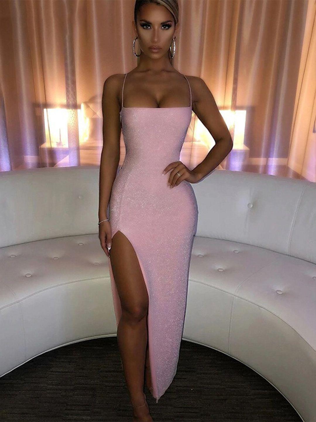 stylecast pink embellished shoulder straps bodycon maxi dress