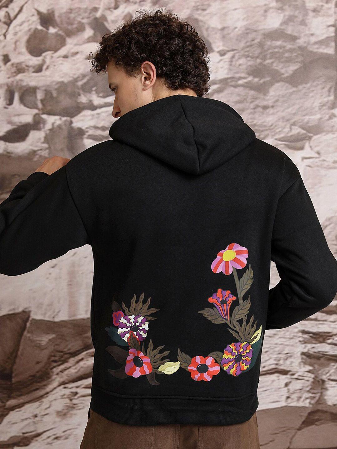 highlander floral printed hooded relaxed fit drop shoulder sleeves pullover sweatshirt