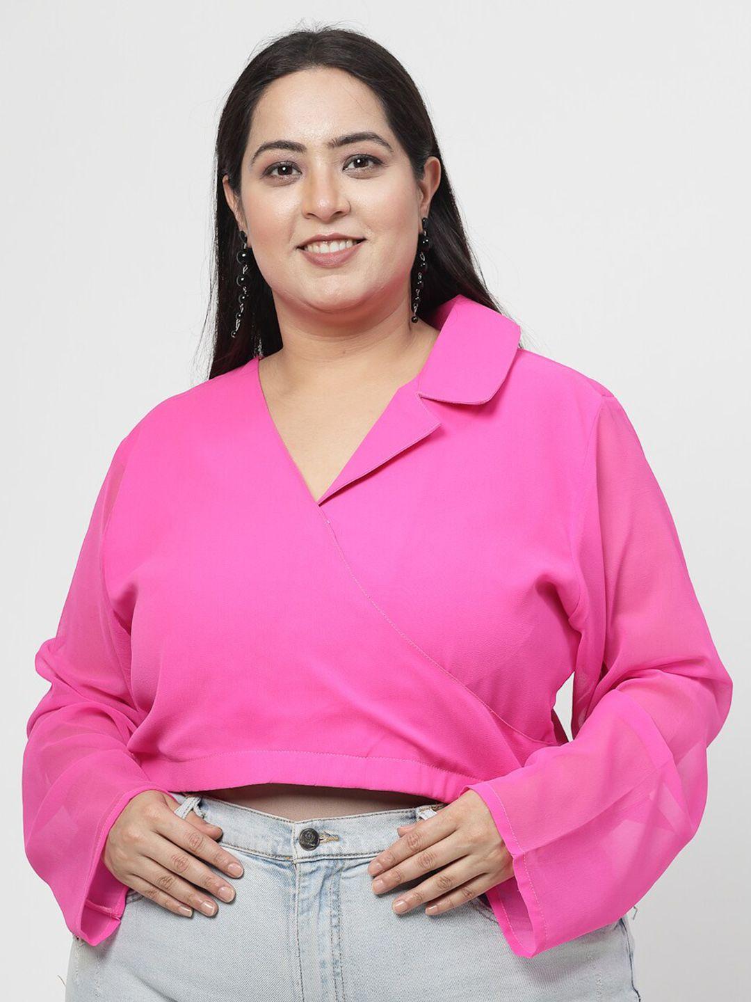 flambeur plus size flared sleeves wrap crop top