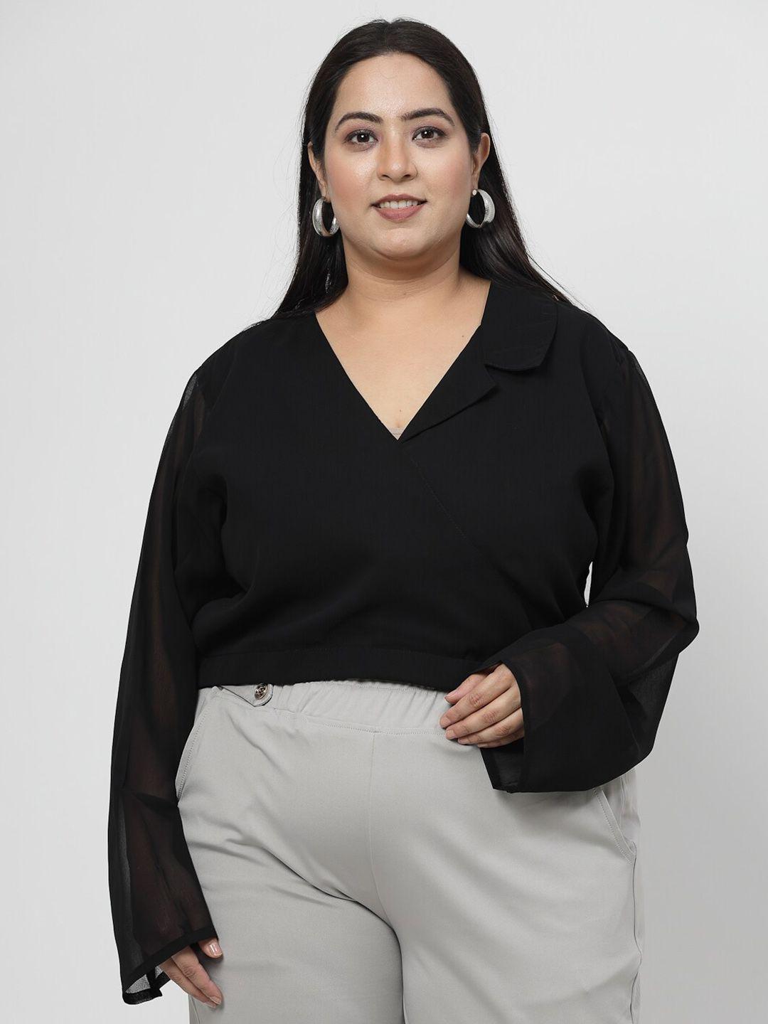 flambeur plus size flared sleeves wrap crop top