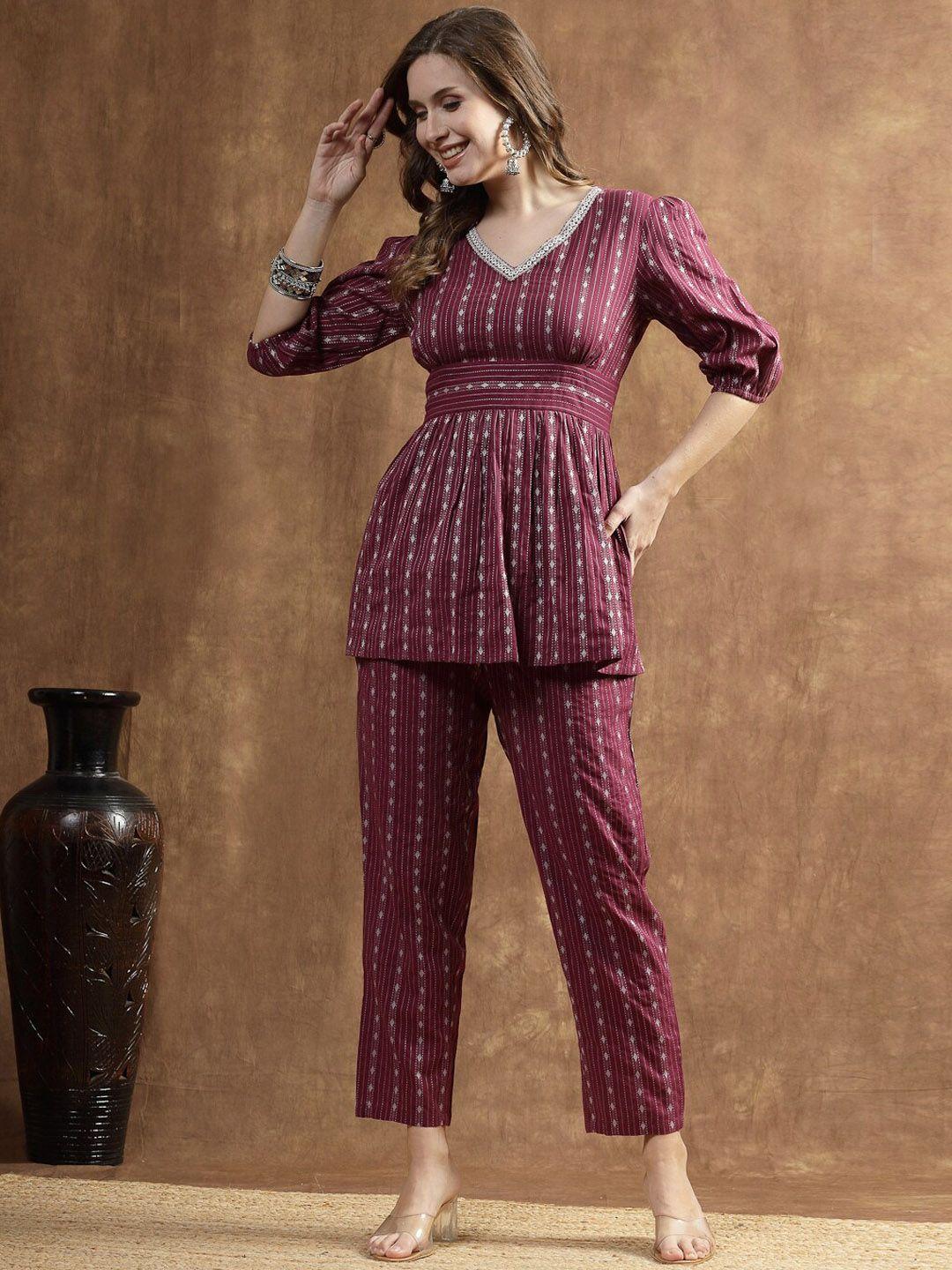 stylum ethnic motifs printed pure cotton top & trousers co-ord