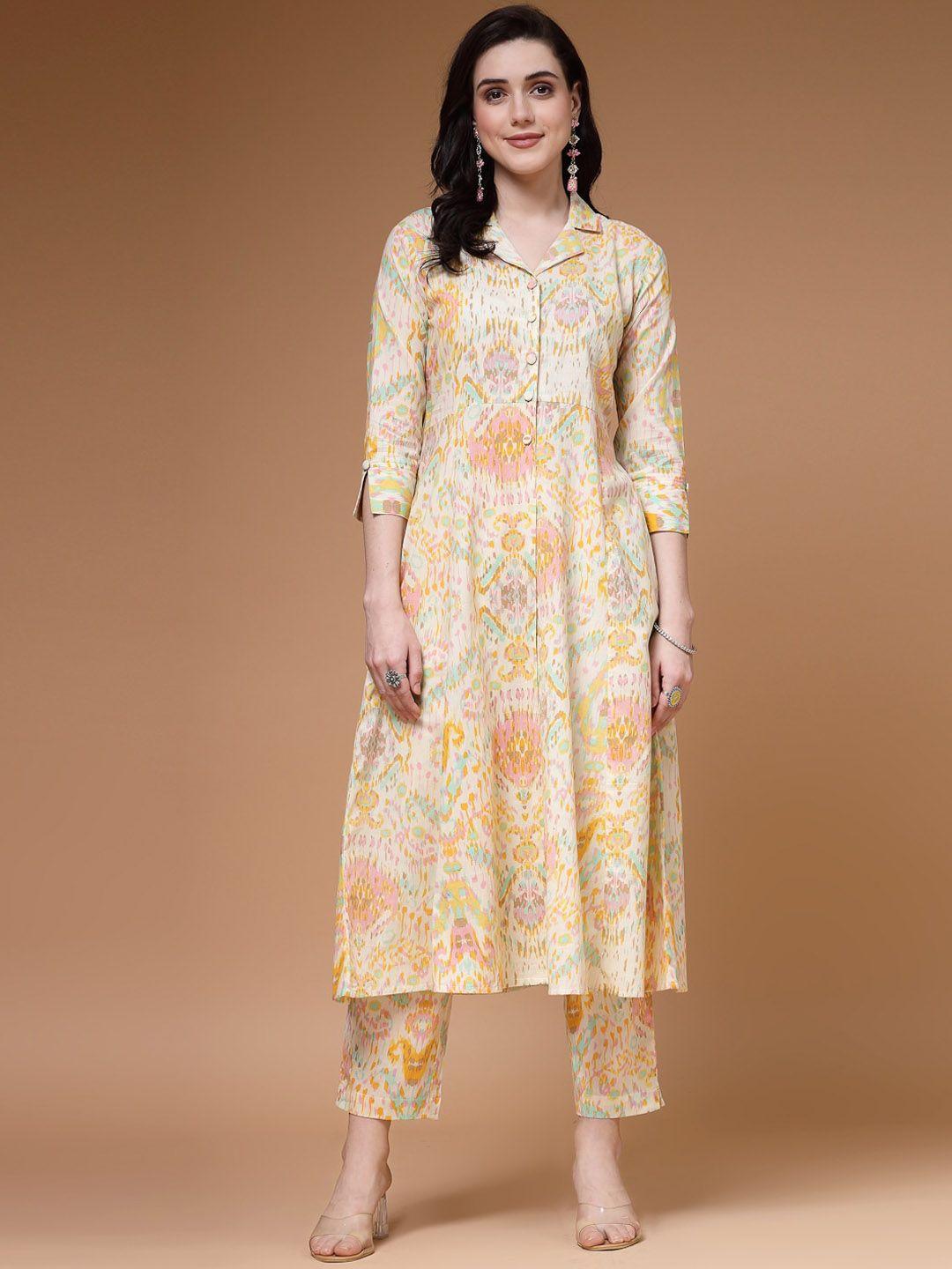 indibelle ethnic motif printed cotton a-line kurta