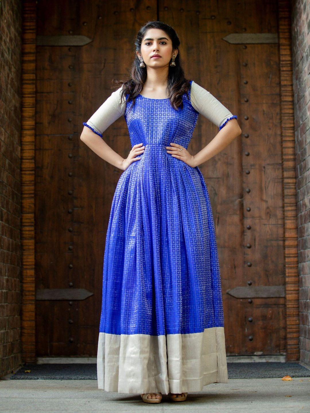 vinya ethnic motifs woven design fit and flare maxi ethnic dress