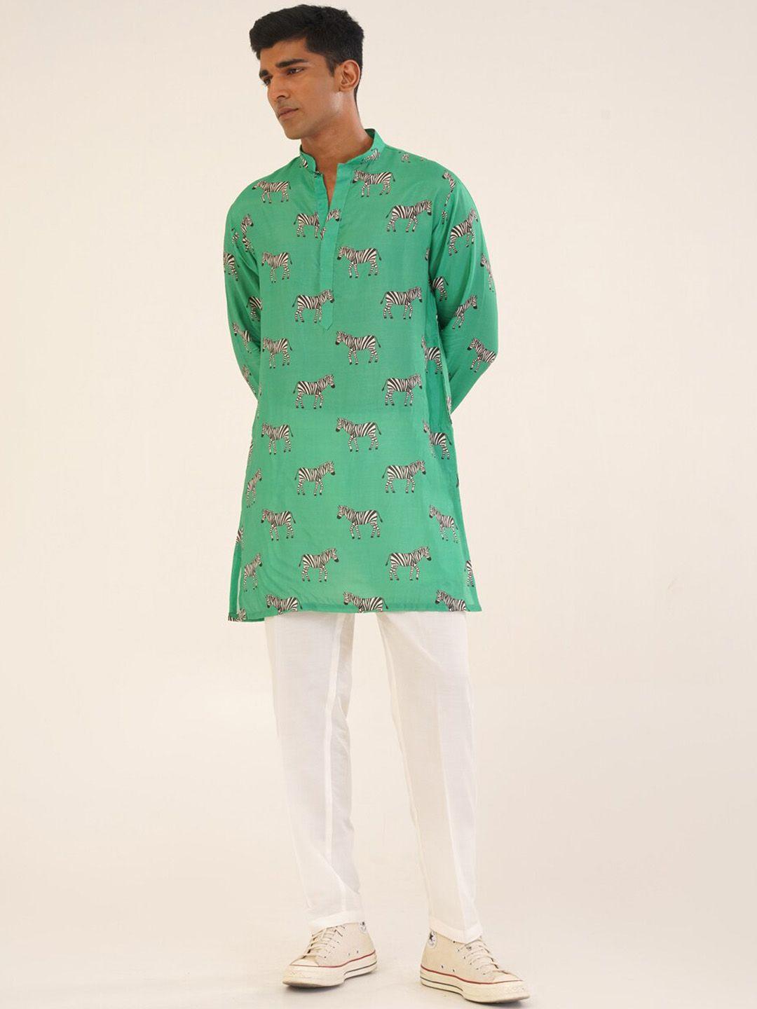 kalpraag graphic printed mandarin collar kurta with trousers