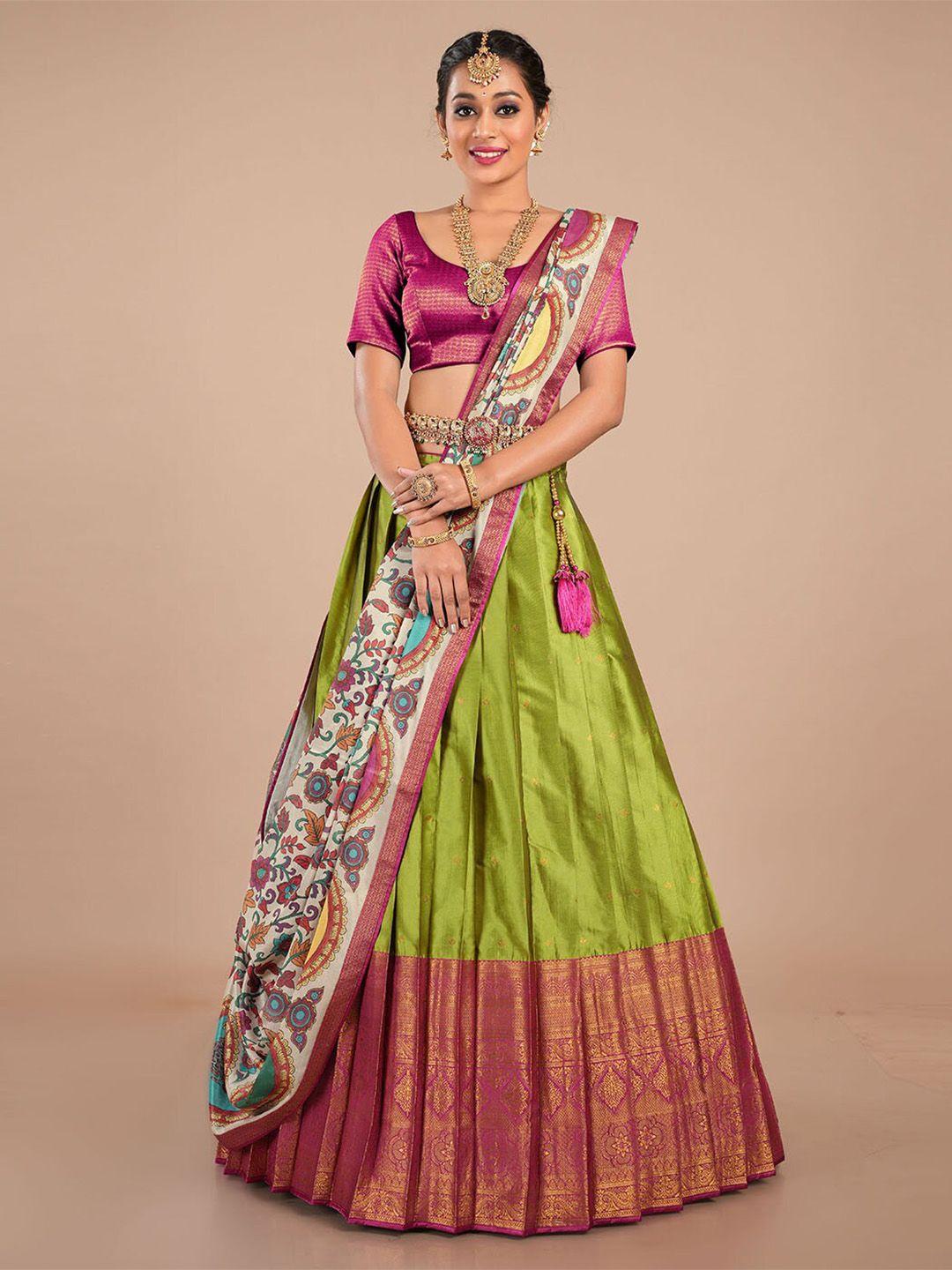 halfsaree studio woven design semi-stitched lehenga & unstitched blouse with dupatta