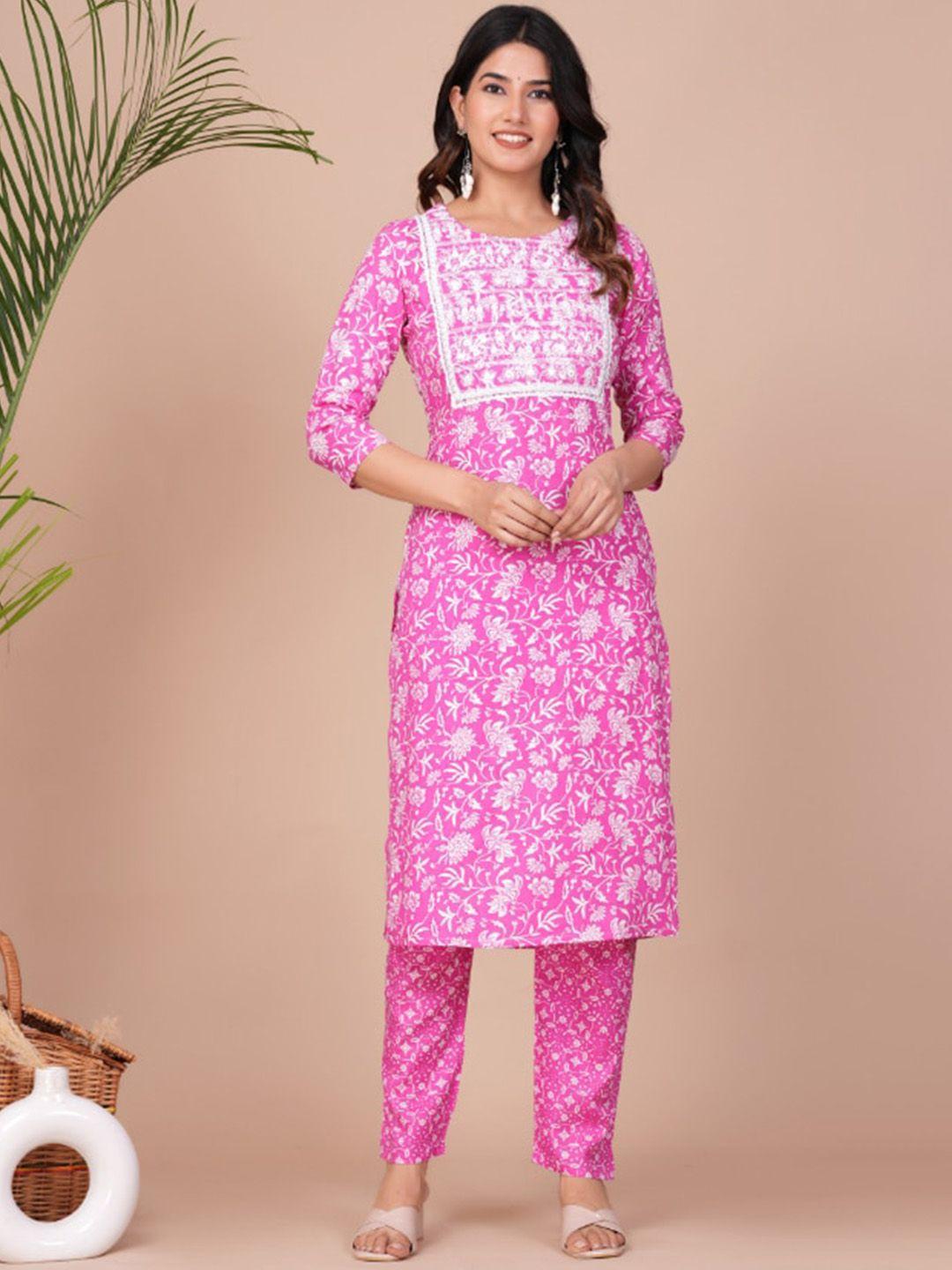 glider girl floral yoke design thread work straight kurta with trousers