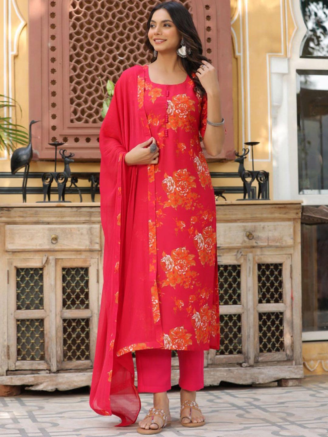 kalini floral printed straight kurta with trousers & dupatta