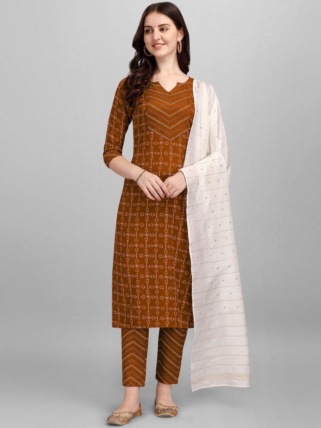 anouk mustard yellow bandhani printed pure cotton kurta with trousers & dupatta