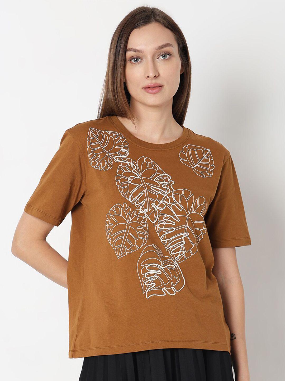 vero moda graphic printed round neck short sleeves cotton regular t-shirt