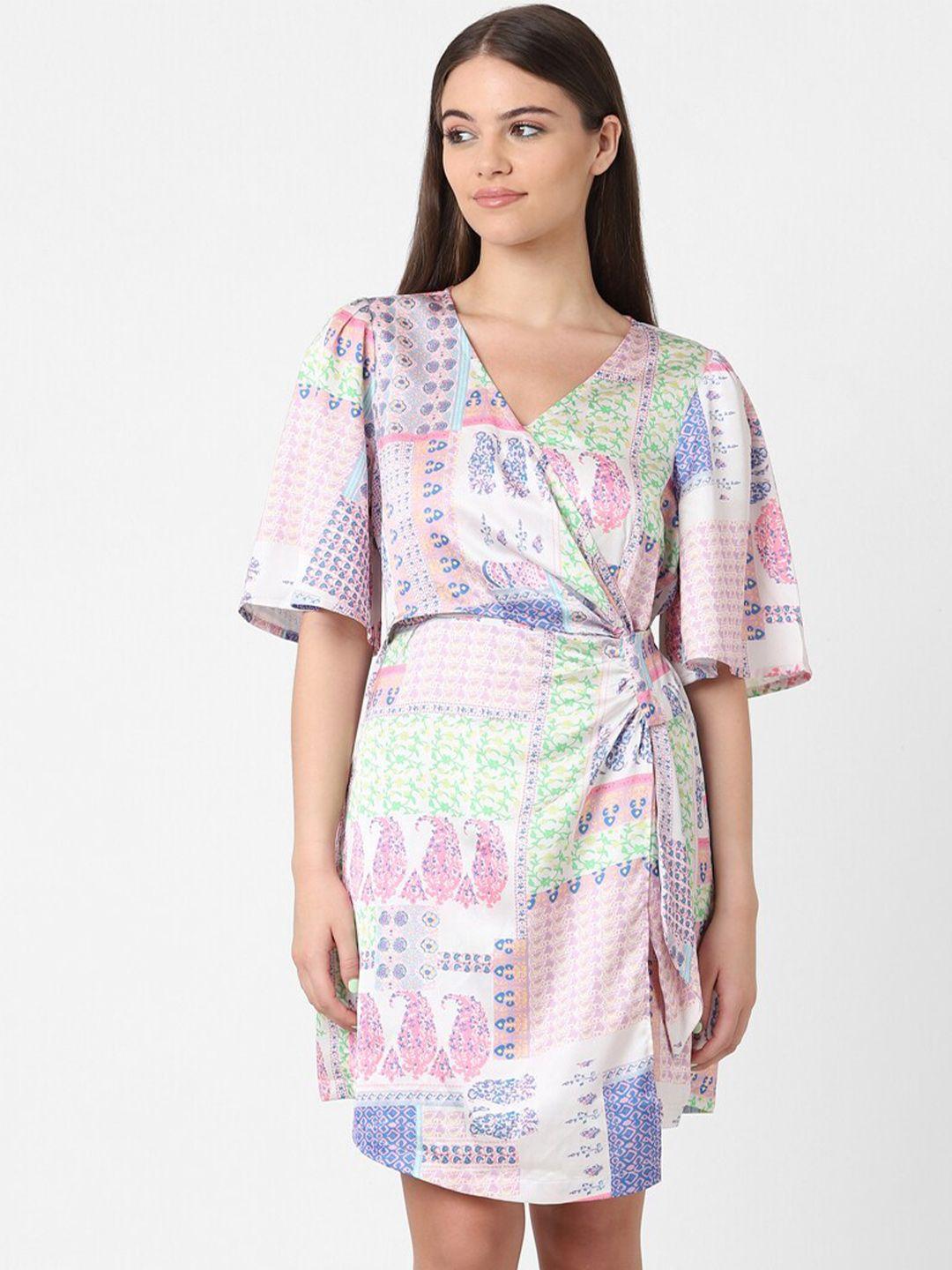 only ethnic motifs printed v-neck flared sleeves wrap dress