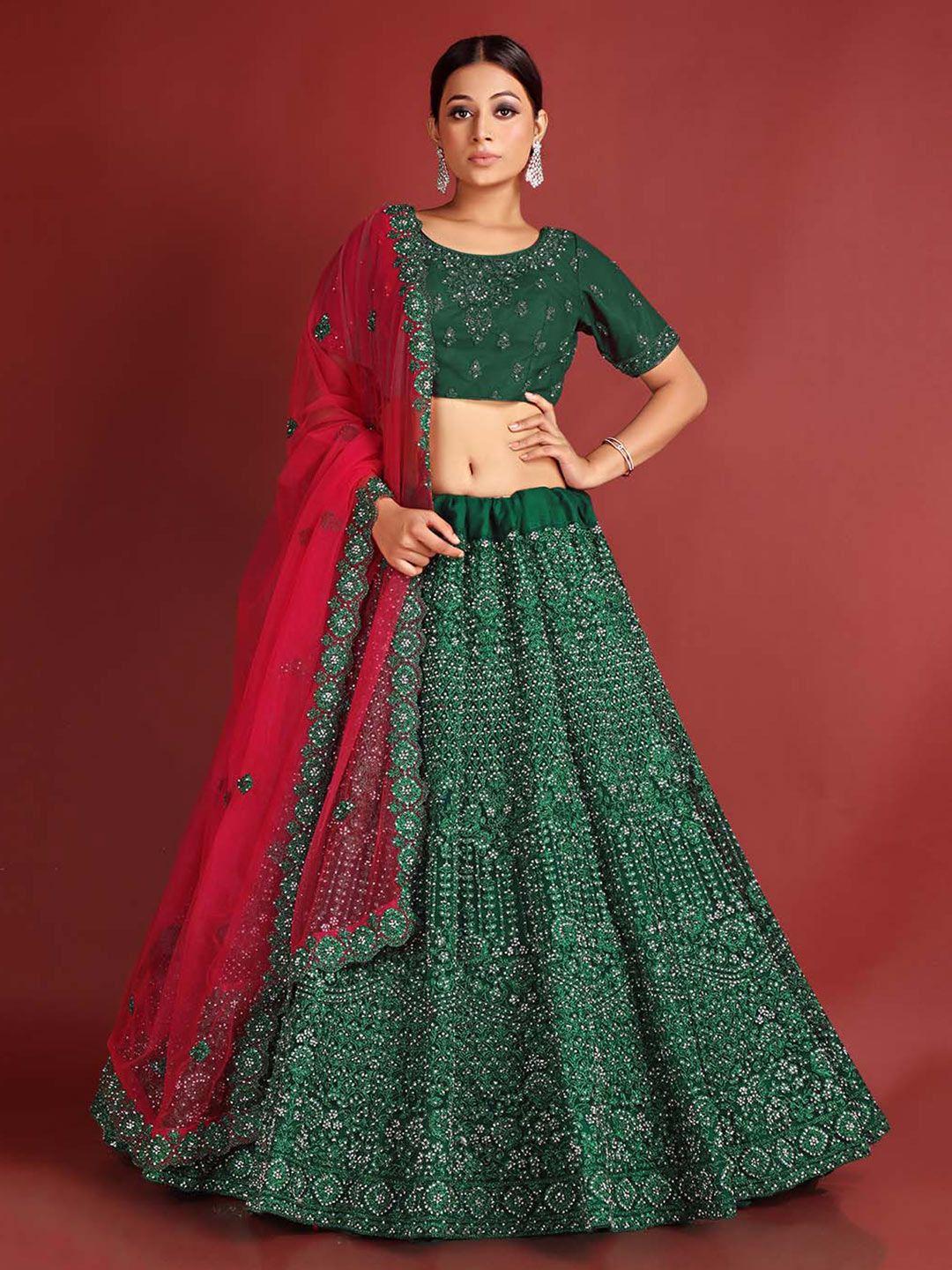 halfsaree studio embroidered semi-stitched lehenga & unstitched blouse with dupatta