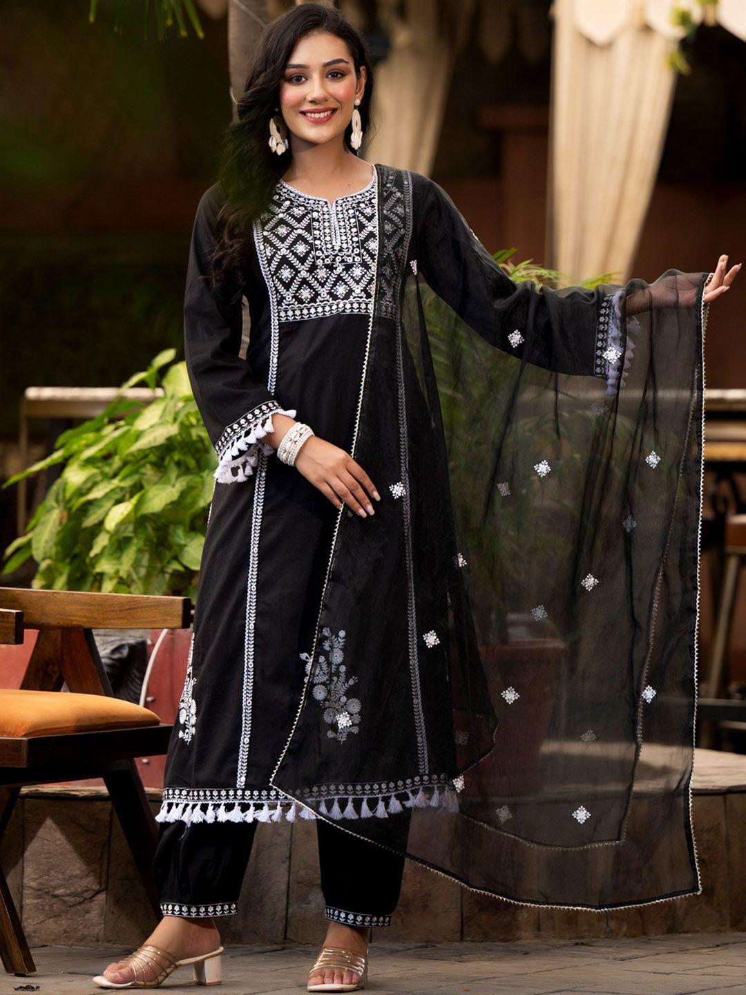 varanga ethnic motifs embroidered mirror work kurta with patiala & dupatta