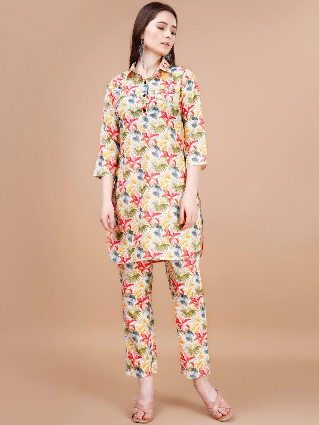 kalini printed shirt collar tunic with trouser